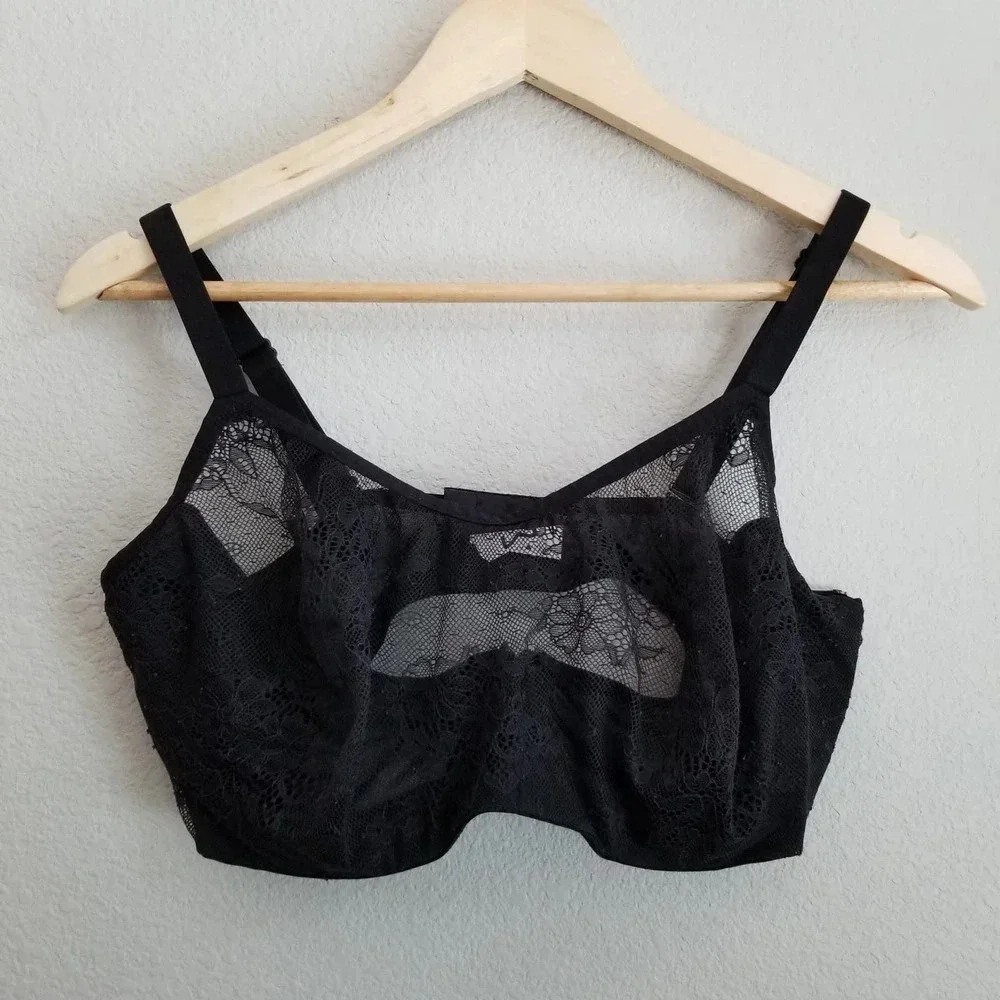 Maidenform Women's Lace Bra Size 40DD Black Nylon Unlined Adjustable Hook & Eye - Picture 1 of 6